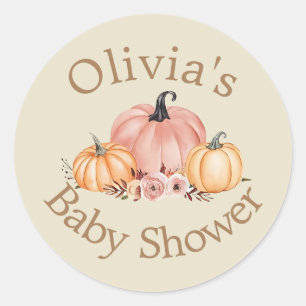 Redonda El Pegatina de calabaza de Baby Shower de Olivia