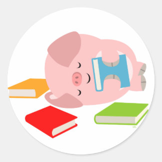 Redonda El Pegatina del Pequeño Amante del Libro (Cerdo Pe