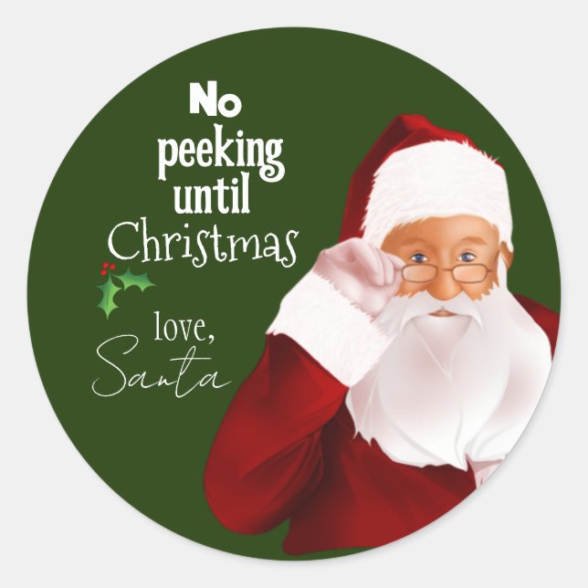 Redonda El Pegatina oficial de "No Peeking" de Santa Claus (Anverso)