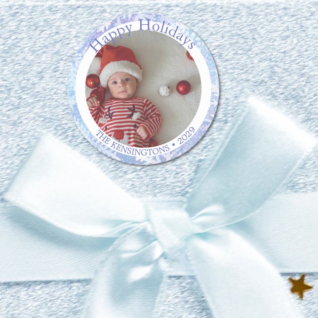Redonda El primer Pegatina de la familia navideña de bebé (Baby Boy’s First Christmas Family Sticker)