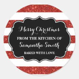 Redonda El rojo raya el navidad que cuece al pegatina