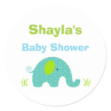 Elefante azul y verde Pegatina Baby Shower Favorit