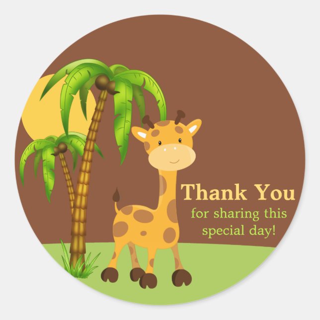 Redonda Elefante De La Selva Cute Gracias Pegatina (Anverso)