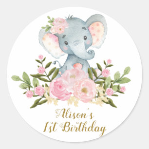 Redonda Elefante Gracias Pegatina Floral Favor Del Cumplea