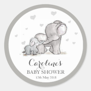 Redonda Elefante gris Amor Azul Pegatina Baby Shower 