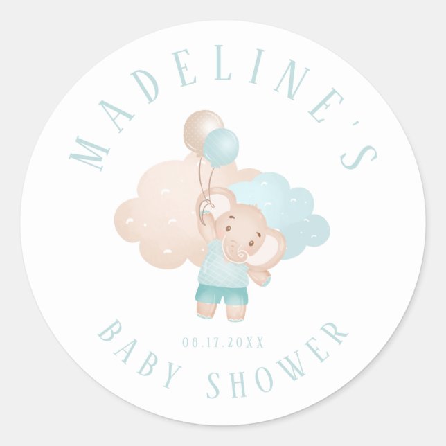 Redonda Elefante Niño Pegatina Baby Shower Favor/Regalo (Anverso)