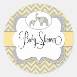 Redonda Elefante Pegatina de Baby Shower en Chevron Amaril