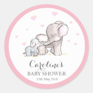 Redonda Elefante rosa Amor Azul Pegatina Baby Shower 