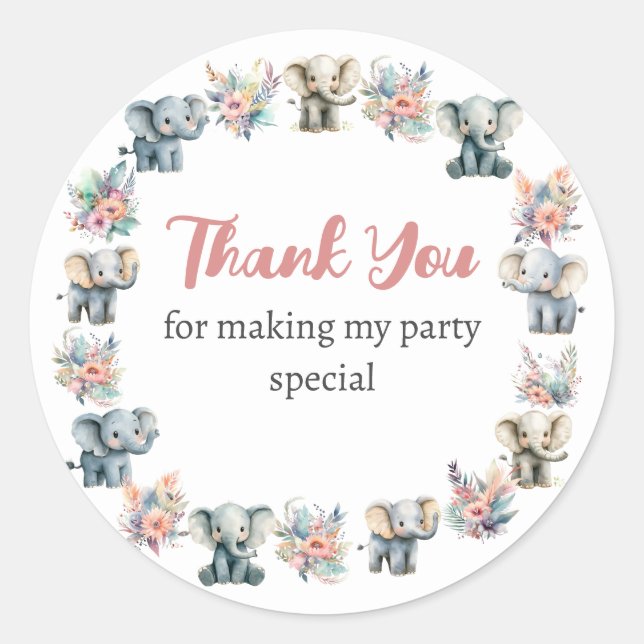 Redonda Elefantes y flores de la selva boho Pegatina de cu (Anverso)