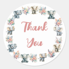 Redonda Elefantes y flores de la selva boho Pegatina de cu