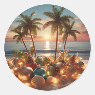 Redonda Elegancia costera: Navidades Pegatina de playa