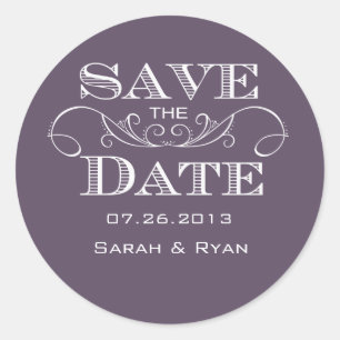 Redonda Elegant Purple Save the Date Pegatina