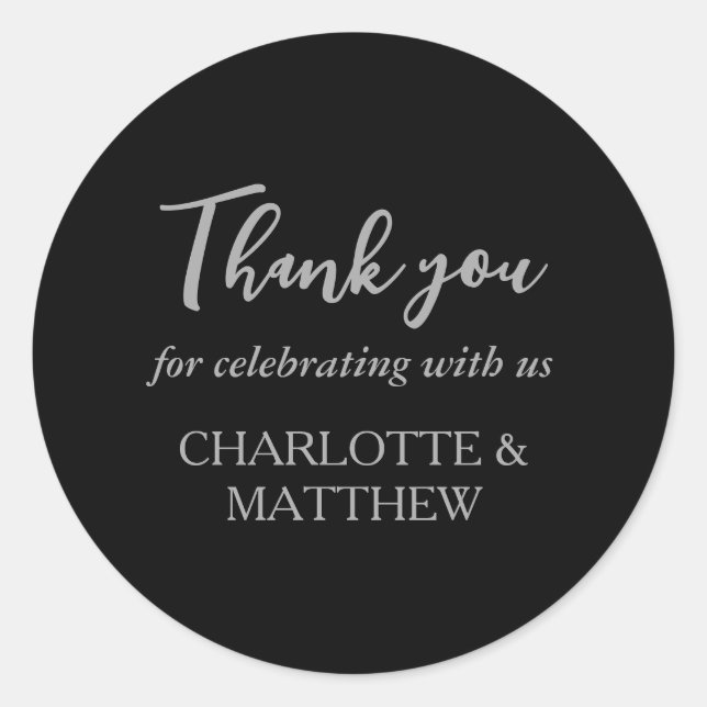 Redonda Elegante Boda negro plateado Pegatina redondo clás (Anverso)