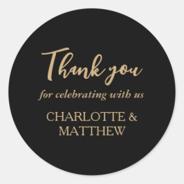 Redonda Elegante Boda negro y oro Pegatina redondo clásico