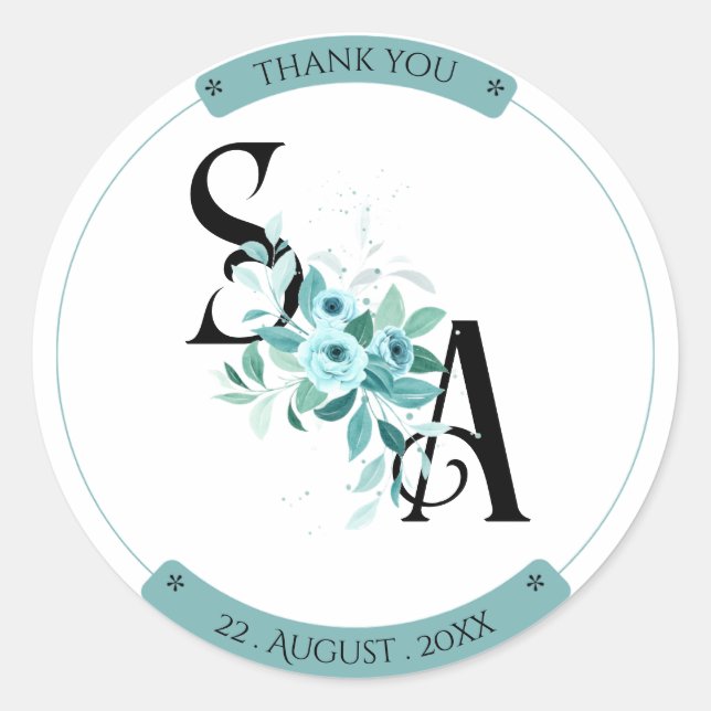 Redonda Elegante bouquet acuarela Floral boda pegatina (Anverso)