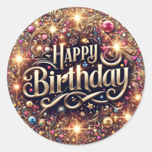 Redonda Elegante diseño Purpurina pegatina de cumpleaños