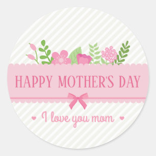 Redonda Elegante Floral feliz Día de la Madre   PEGATINA