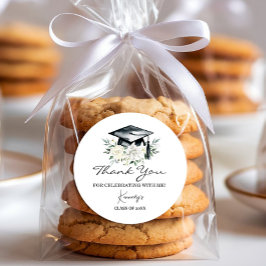 Redonda Elegante Graduación Gracias Pegatina - Negro Cap