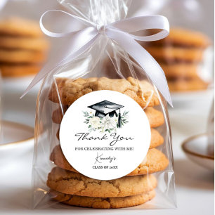 Redonda Elegante Graduación Gracias Pegatina - Negro Cap