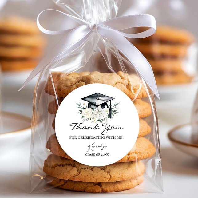 Redonda Elegante Graduación Gracias Pegatina - Negro Cap (Celebrate your achievement in style with this elegant graduation thank-you sticker! 🎓✨ #ClassOf2025)