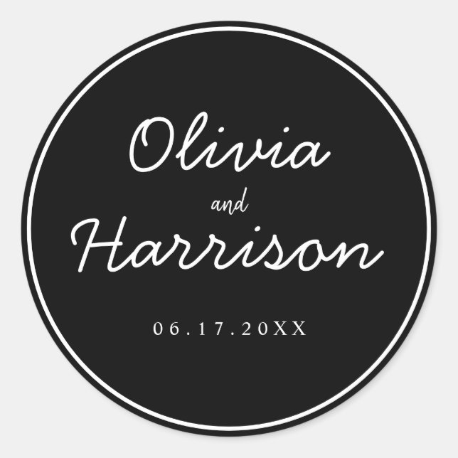Redonda Elegante guión Minimalista Pegatina Boda moderno (Anverso)