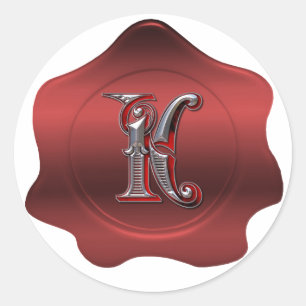 Redonda Elegante K Monograma Red Wax Seal Look Pegatina