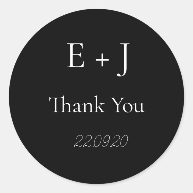 Redonda Elegante Monograma Boda inicial Pegatina clásico (Anverso)