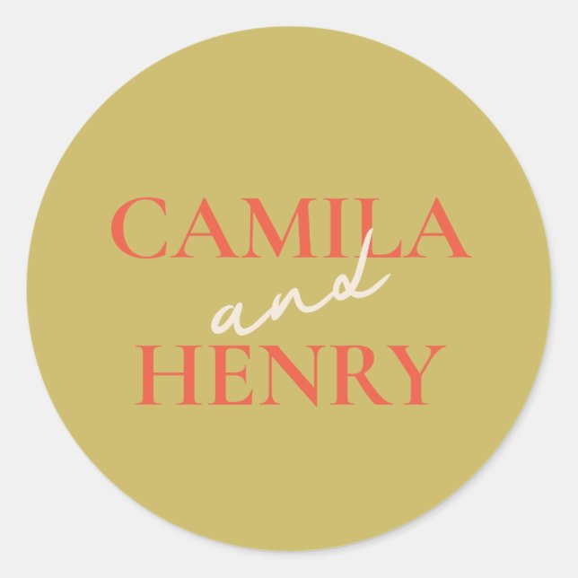 Redonda Elegante Monograma Boda Pegatina redondo clásico (Anverso)