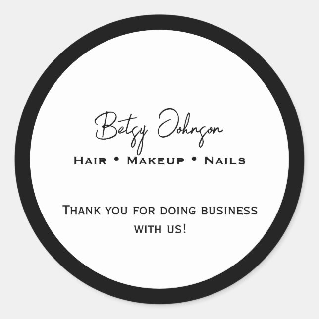 Redonda Elegante negocio blanco y negro Gracias Pegatina (Anverso)