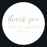 Redonda Elegante Oro Gracias Boda Pegatina Redondo<br><div class="desc">Pegatina boda de caligrafía</div>