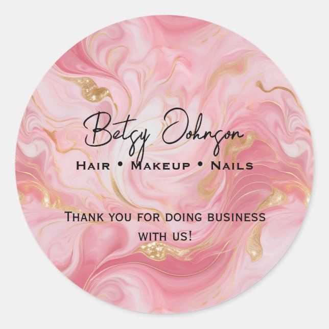 Redonda Elegante Oro Rosa Blanco Marcado Gracias Pegatina (Anverso)