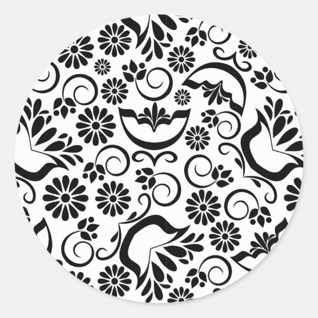 Redonda Elegante Pegatina blanco y negro (Anverso)