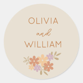 Redonda Elegante pegatina Boda de Boho Floral