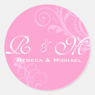 Redonda Elegante Pegatina Boda de Bride y Groom Initlals