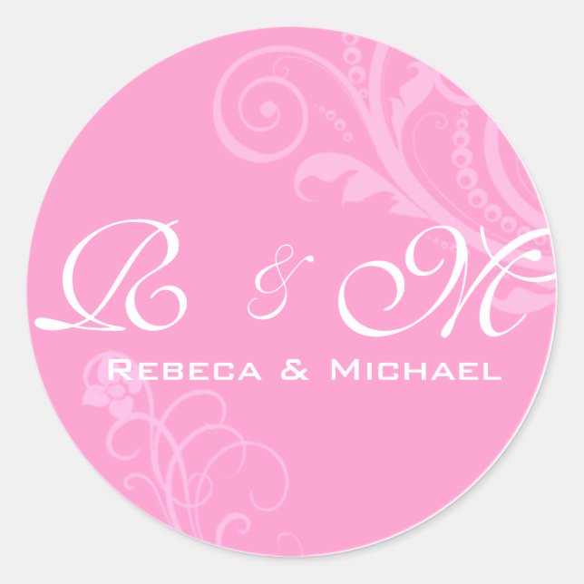 Redonda Elegante Pegatina Boda de Bride y Groom Initlals (Anverso)