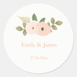 Redonda Elegante Pegatina Boda de color de agua floral de 