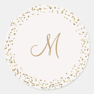 Redonda Elegante Pegatina Boda de Marfil y Oro