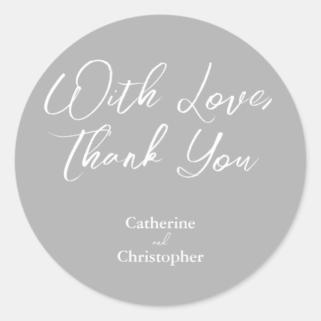 Redonda Elegante Pegatina "Con amor, gracias" (Anverso)
