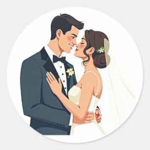 Redonda Elegante Pegatina de bodas