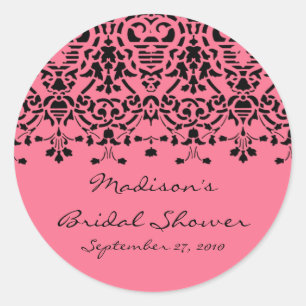 Redonda Elegante Pegatina de ducha de novia de Damask rosa