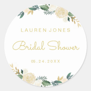 Redonda Elegante Pegatina de ducha de novia dorada rosa fl