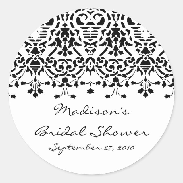 Redonda Elegante Pegatina de ducha matrimonial Damask blan (Anverso)
