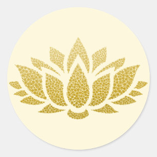 Redonda Elegante Pegatina de Flor Lotus Resumen de Oro