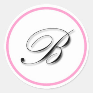 Redonda Elegante pegatina de monograma "B": rosa y negro