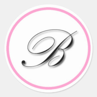 Redonda Elegante pegatina de monograma "B": rosa y negro