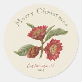 Redonda Elegante pegatina de Navidad floral roja y verde