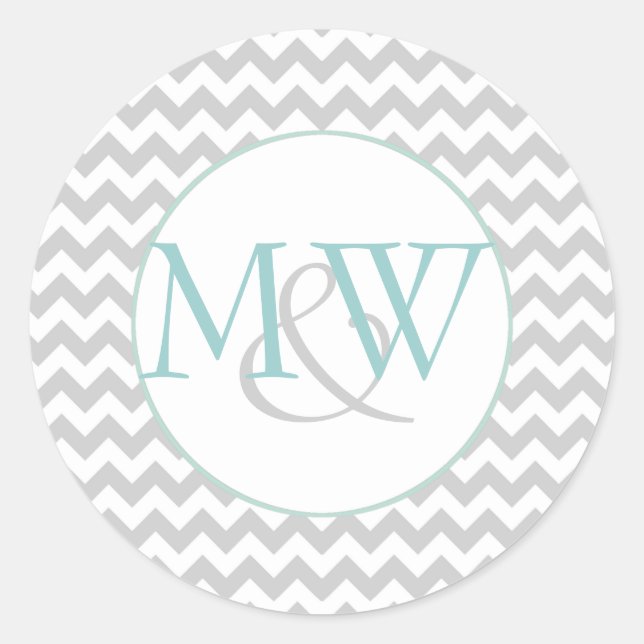 Redonda Elegante Pegatina de sobres de monograma Chevron (Anverso)