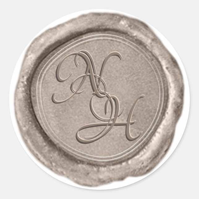 Redonda Elegante Pegatina del Monograma de Cera de Cera de (Anverso)