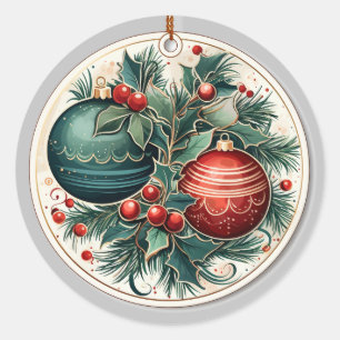 Redonda Elegante Pegatina del Ornamento de Navidad