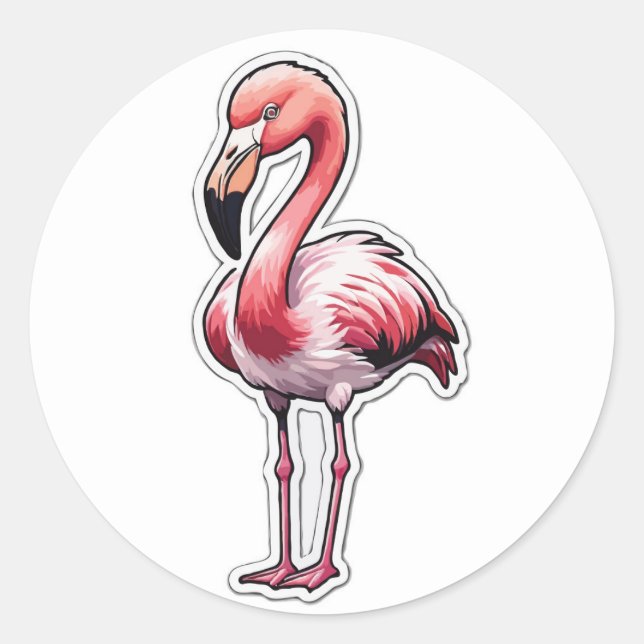 Redonda Elegante Pegatina Flamingo - Ave Tropical Graceful (Anverso)